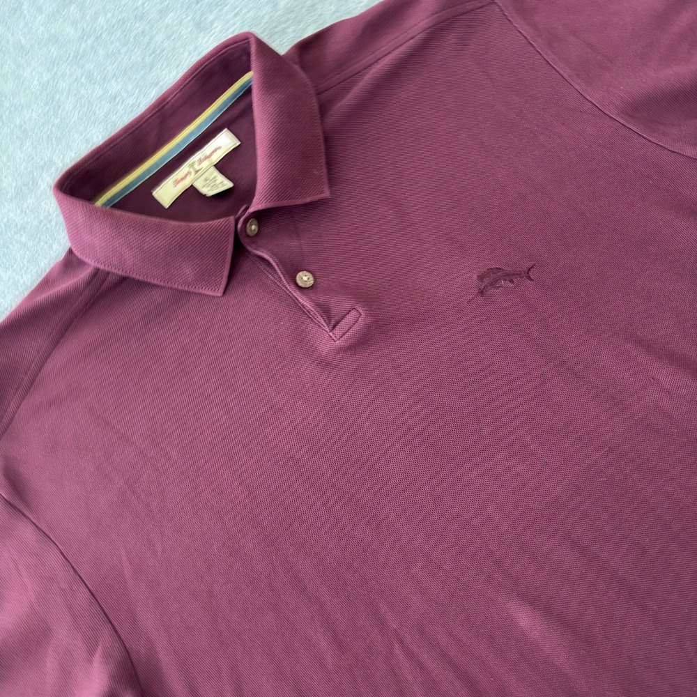 Tommy Bahama Mens XL Burgundy Pima Cotton Blend Short Sleeve Marlin Polo Shirt